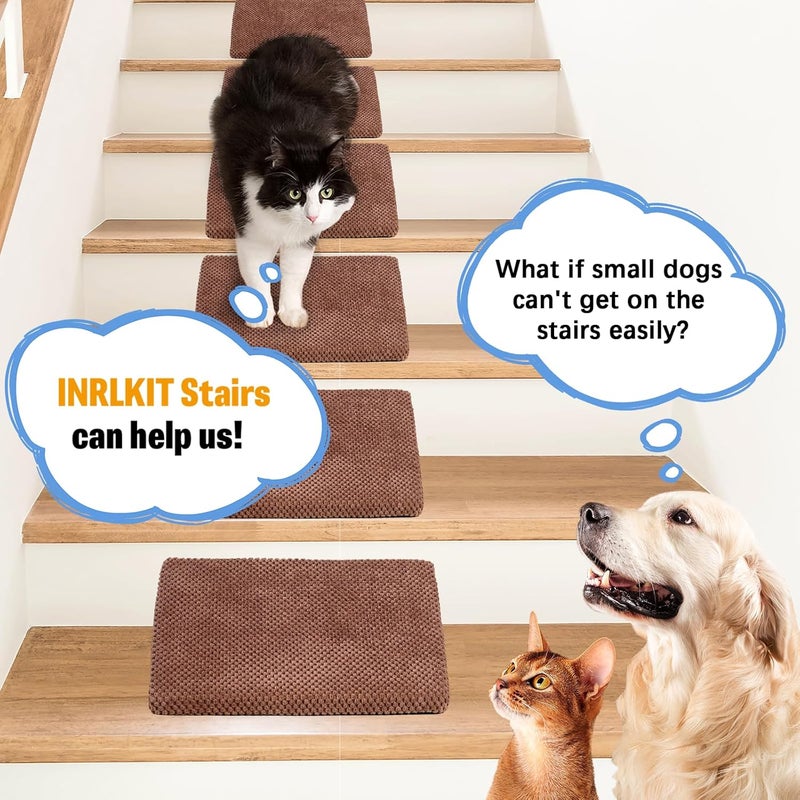 INRLKIT 40D Dog Ramp for Stairs Suits for Small Dogs Cats, Pet Steps Stairs for Staircase Stairs with Anti-Slip Bottom and Self-Sticky Pads to Fix Suitable for Dogs Cats(3Pcs, Brown) - Image 4